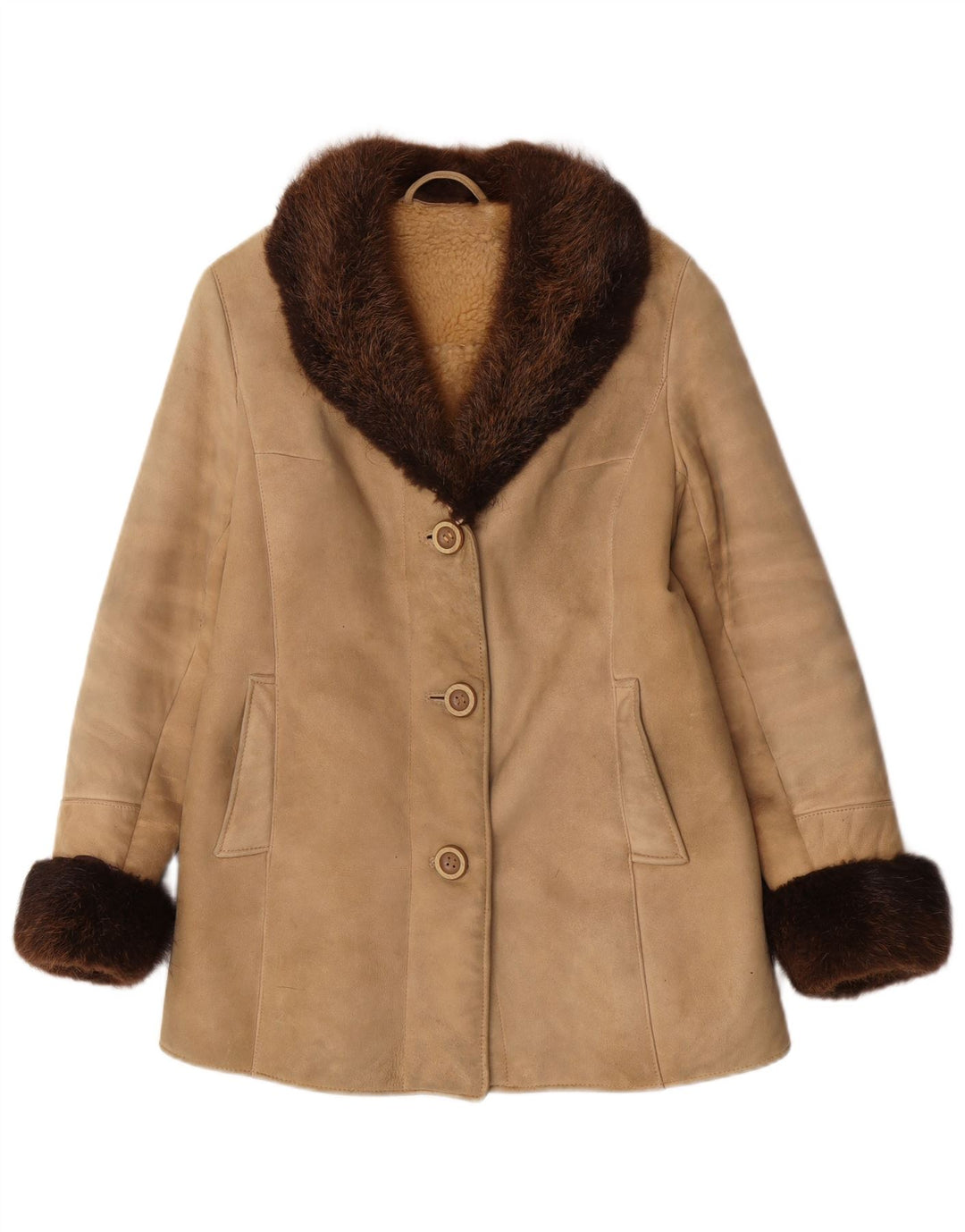 manteau en peau de mouton femme vintage UK 10 Petit Beige