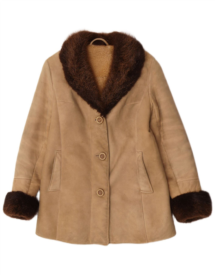 manteau en peau de mouton femme vintage UK 10 Petit Beige
