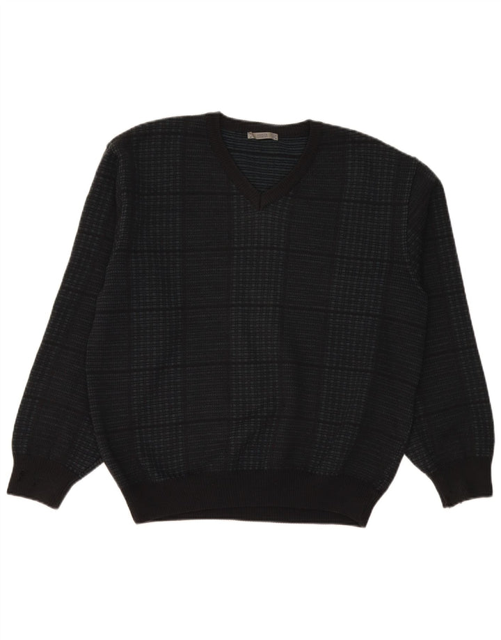 Marks & Spencer Pull col V pour homme en acrylique à carreaux bleu marine