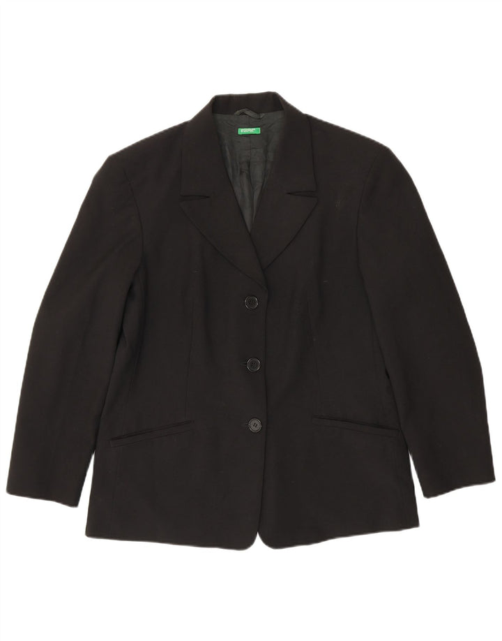 Benetton Veste Blazer 3 Boutons Femme IT 46 Large Noir Polyester
