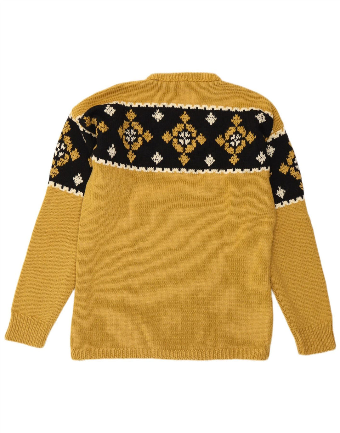 vintage Mens Crew Neck Jumper Pull Moyen Jaune Fair Isle