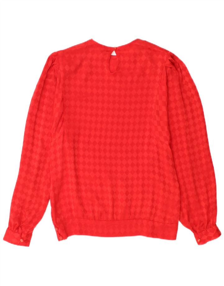vintage Femme Manches Longues Blouse Top UK 12 Moyen Rouge Argyle/Diamant