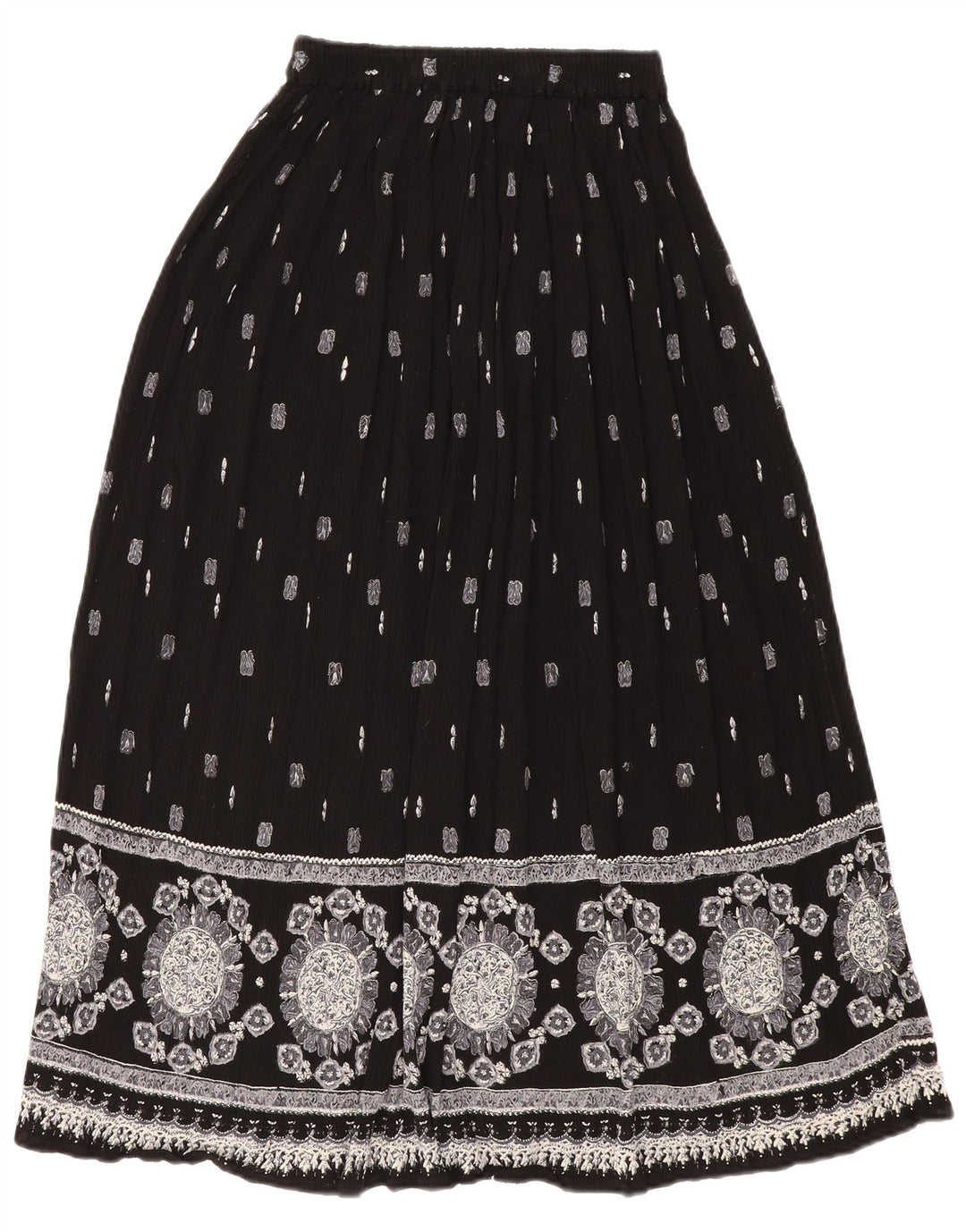 vintage Femme Maxi Jupe W24 XS Noir Géométrique