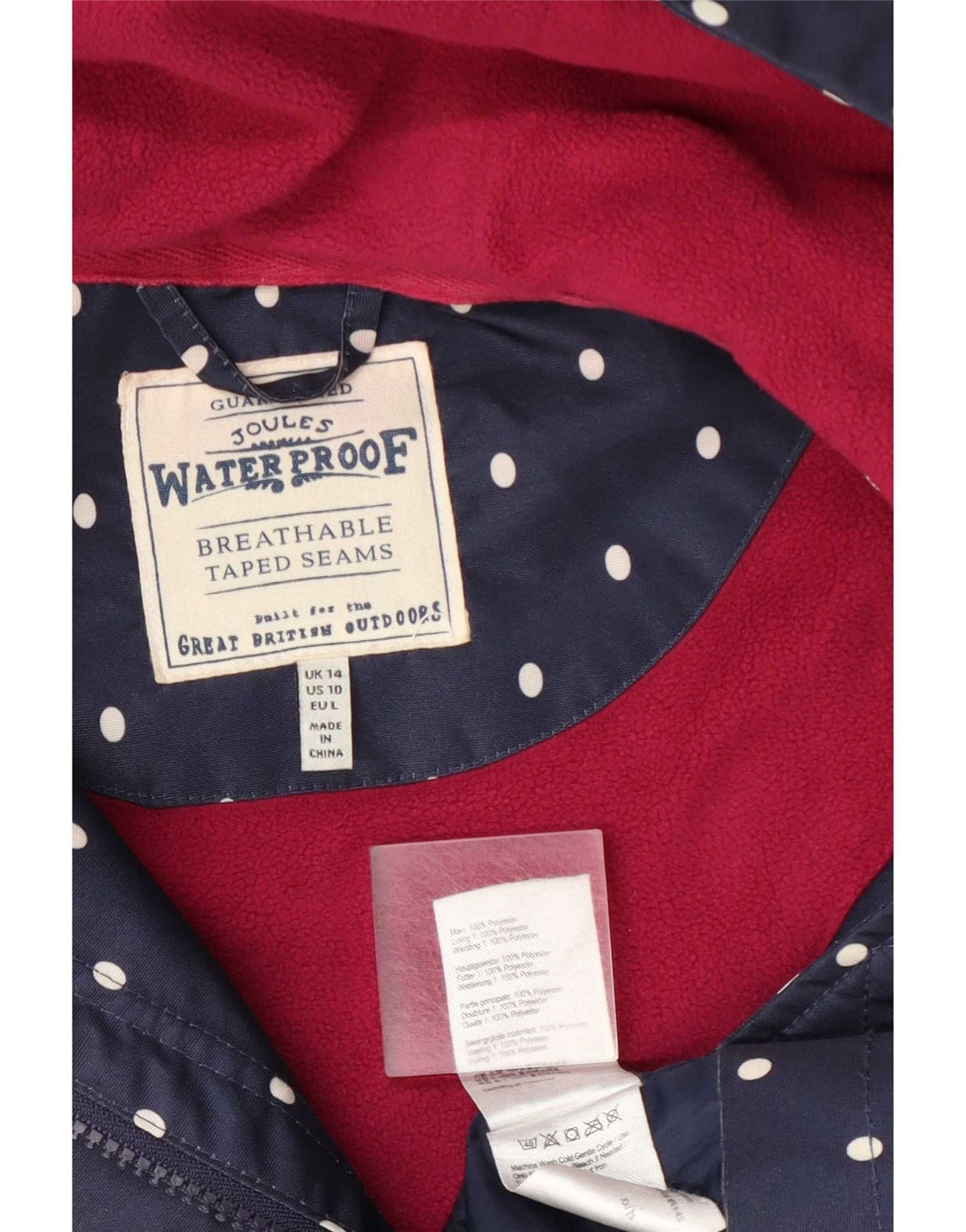 Joules imperméable à capuche pour femme UK 44 grand bleu marine à pois en polyester