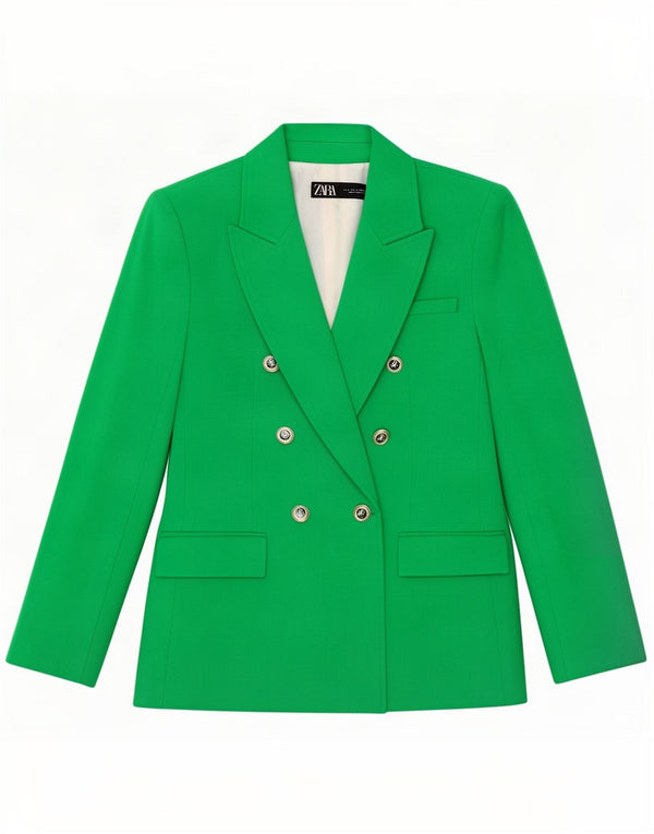 Zara Veste Blazer Double Boutonnage Femme UK 10 Petit Vert Polyester