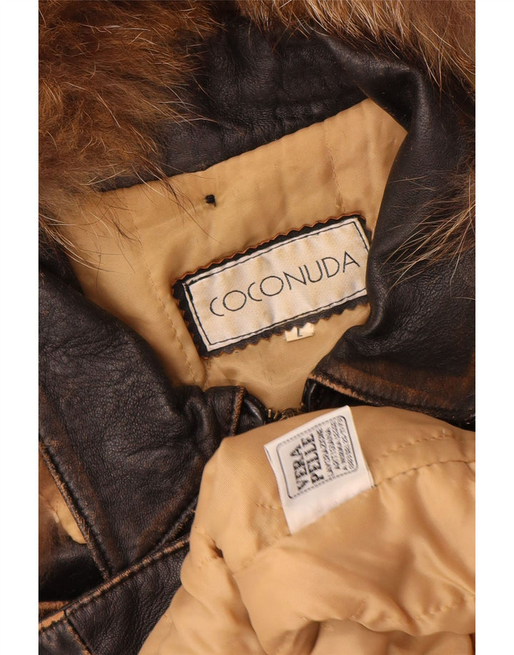 Coconuda Veste en cuir à capuche pour femme UK 14 Grand cuir marron