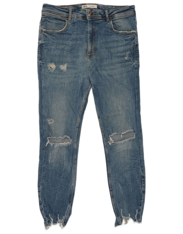 Zara Jean court skinny en détresse pour homme EU 42 Large W32 L25 Bleu Coton