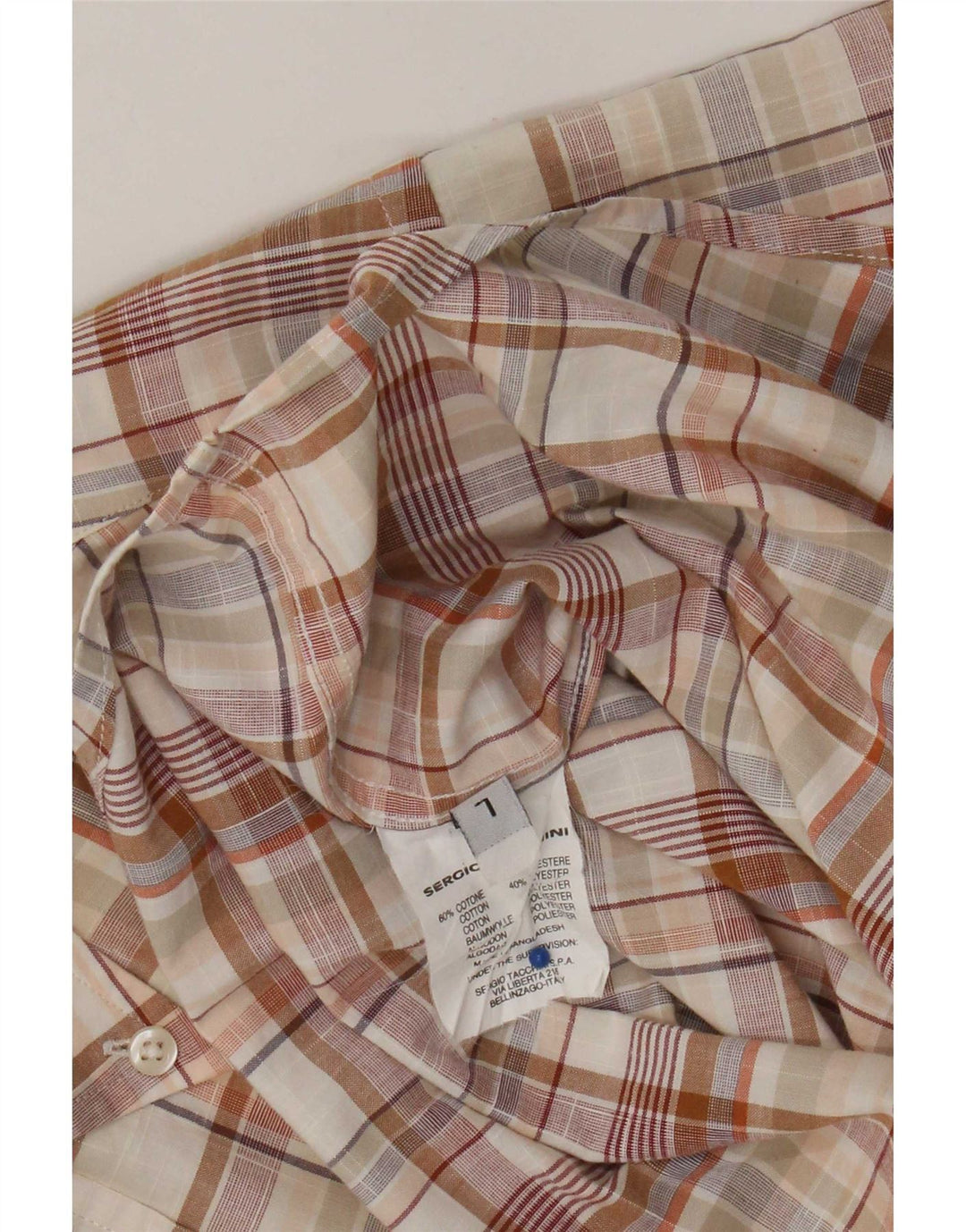 Sergio Tacchini Chemise à manches courtes pour hommes en coton à carreaux beiges