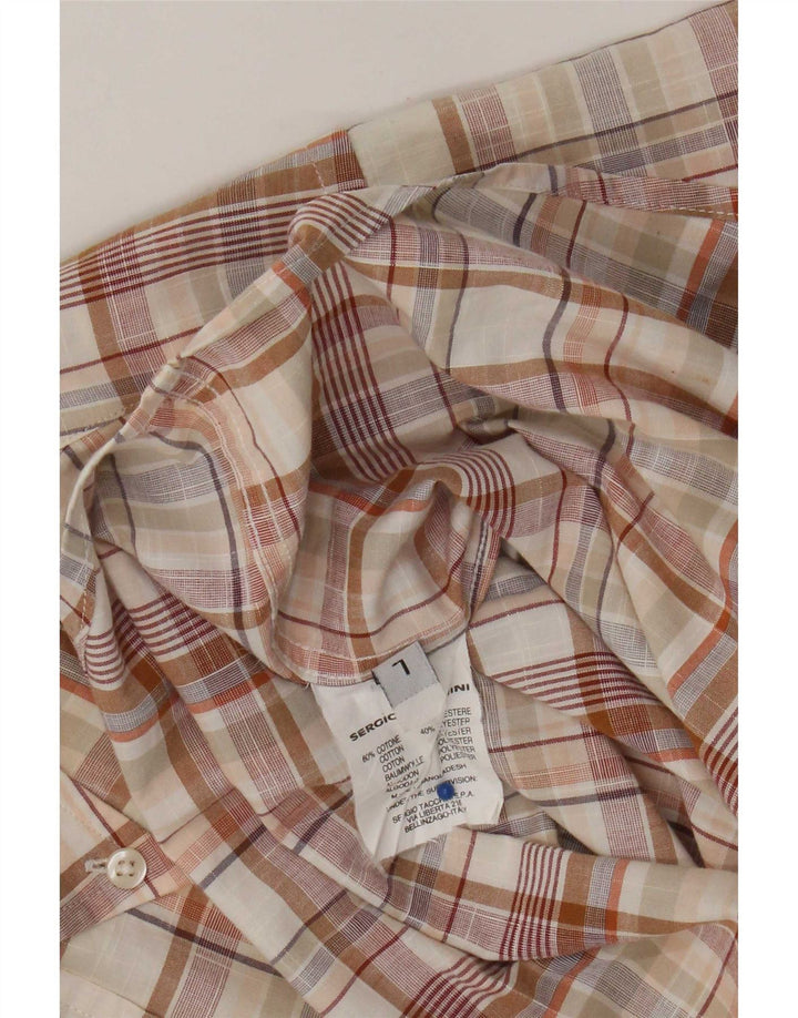 Sergio Tacchini Chemise à manches courtes pour hommes en coton à carreaux beiges