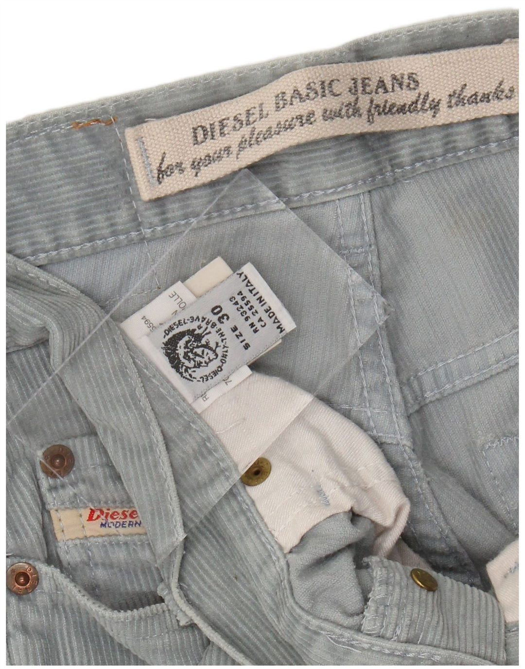 DIESEL Pantalon droit en velours côtelé pour homme W30 L31 Bleu Coton