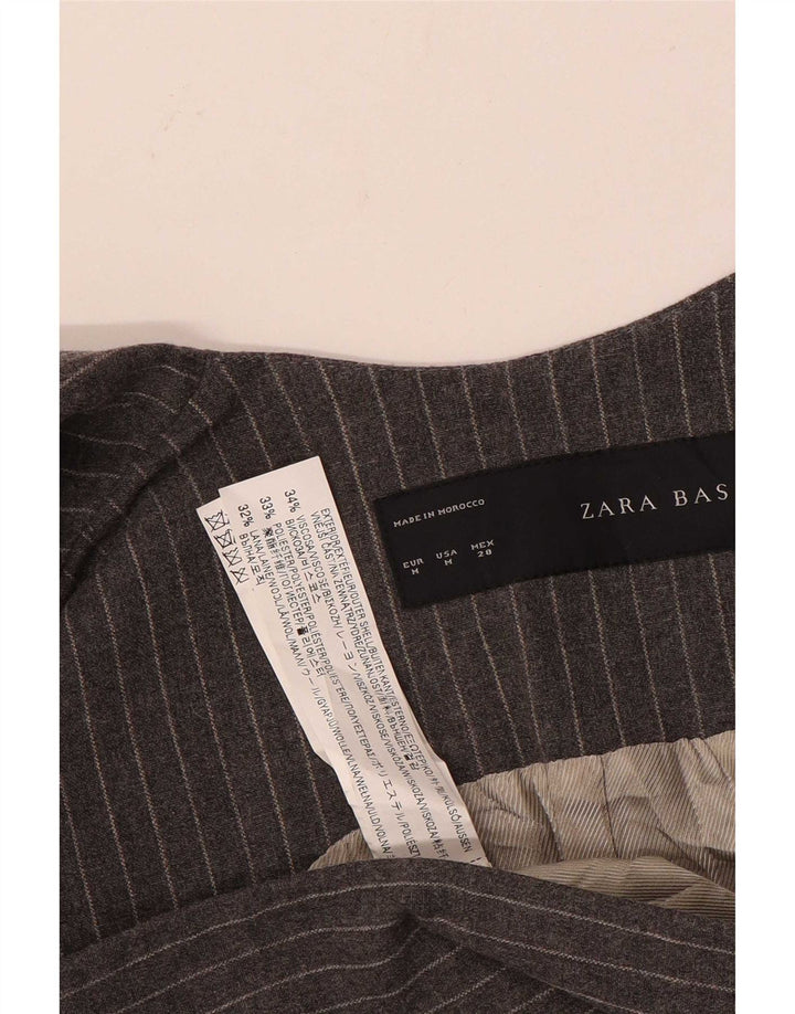 Zara Veste blazer longue sans manches pour femme UK 12 Gris moyen à fines rayures
