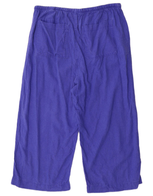 Marks & Spencer Pantalon Capri à Jambe Large pour Femme UK 18 XL W38 L22 Lin Bleu