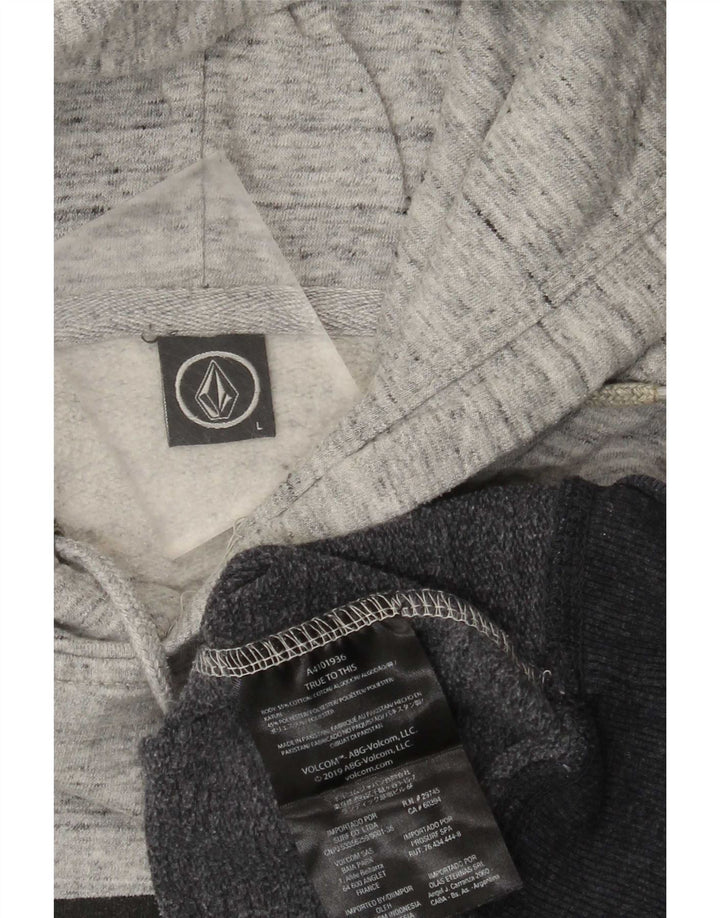 Volcom Pull à capuche graphique pour hommes, grand, en coton color block, gris