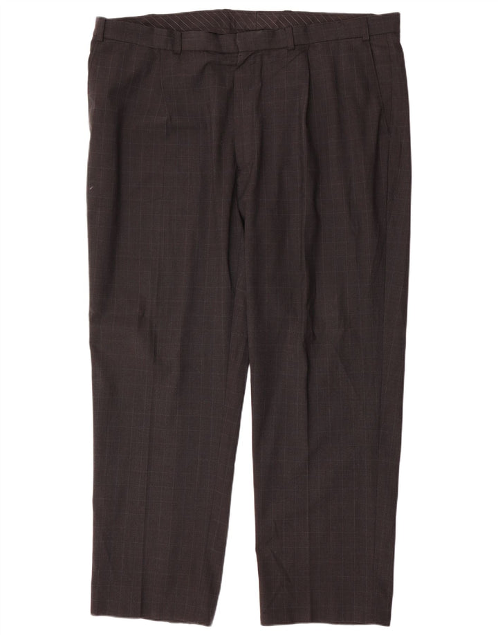 Marks & Spencer Pantalon de costume droit pour homme W44 L31 Gris à carreaux Polyester