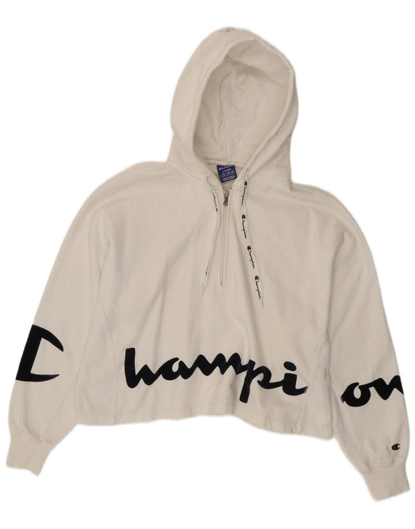 Champion Pull à capuche surdimensionné avec col zippé pour femme UK 16 Large Blanc
