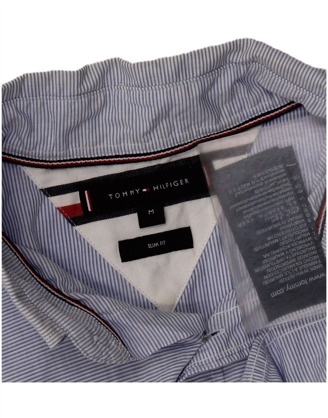 Tommy Hilfiger Chemise Slim Fit Homme Bleu Moyen en Coton à Fines Rayures