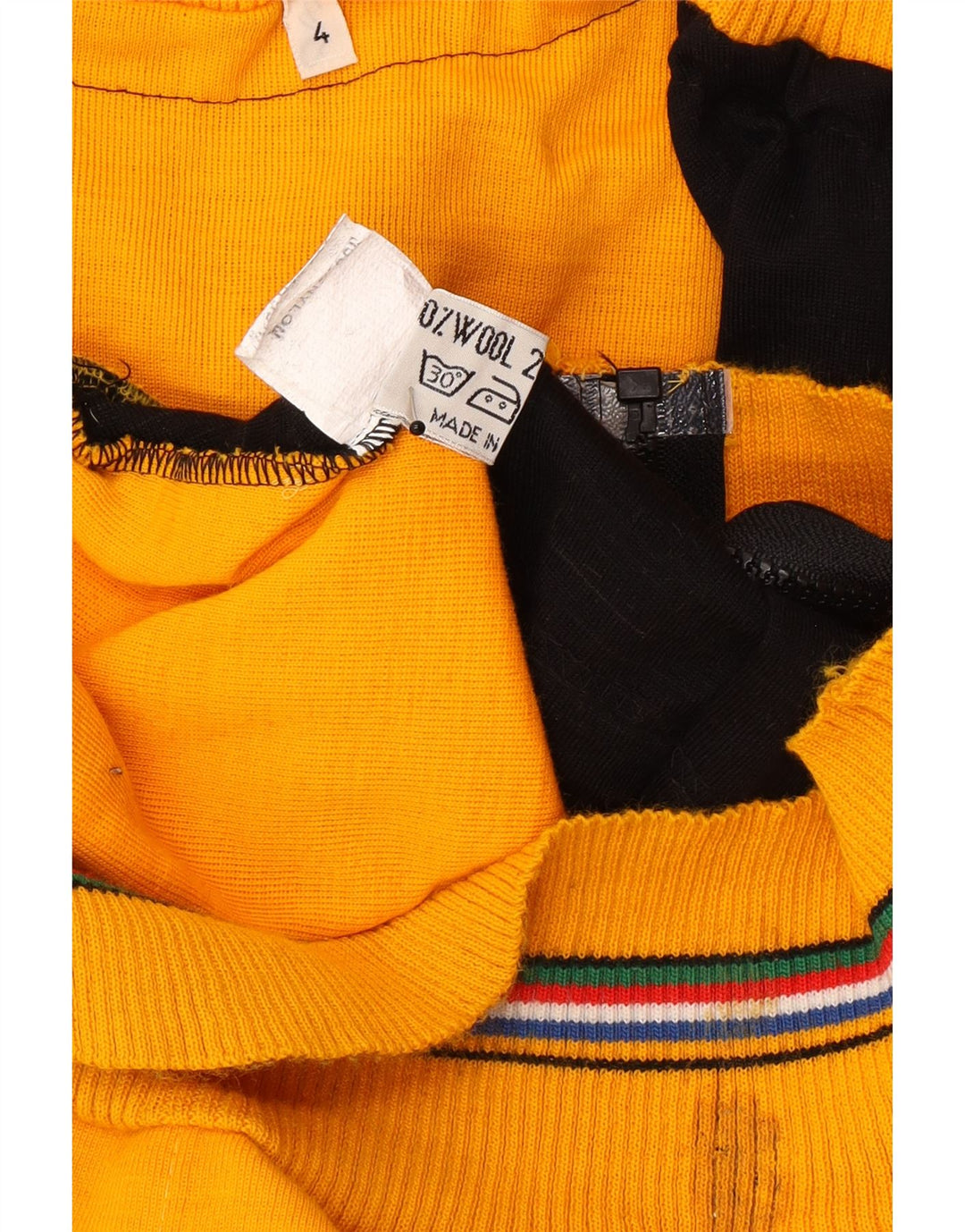 vintage Mens Knit Bomber Jacket UK 38 Laine Colorblock Jaune Moyen