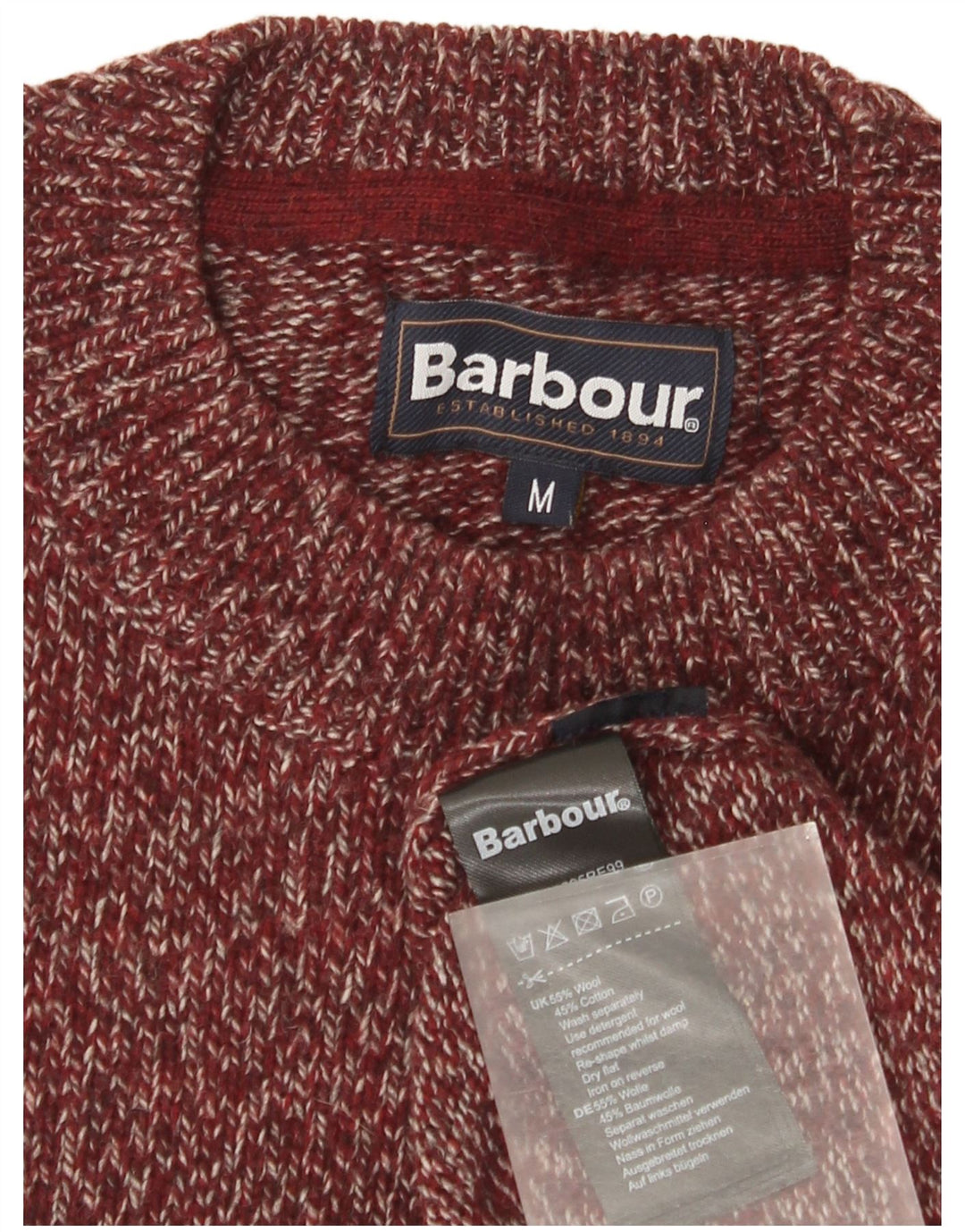 Barbour Pull à col rond pour homme en laine bordeaux moyen