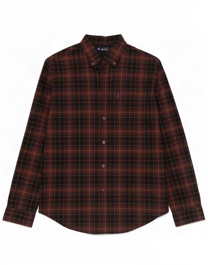 Ben Sherman Chemise Homme Marron Moyen Carreaux Coton