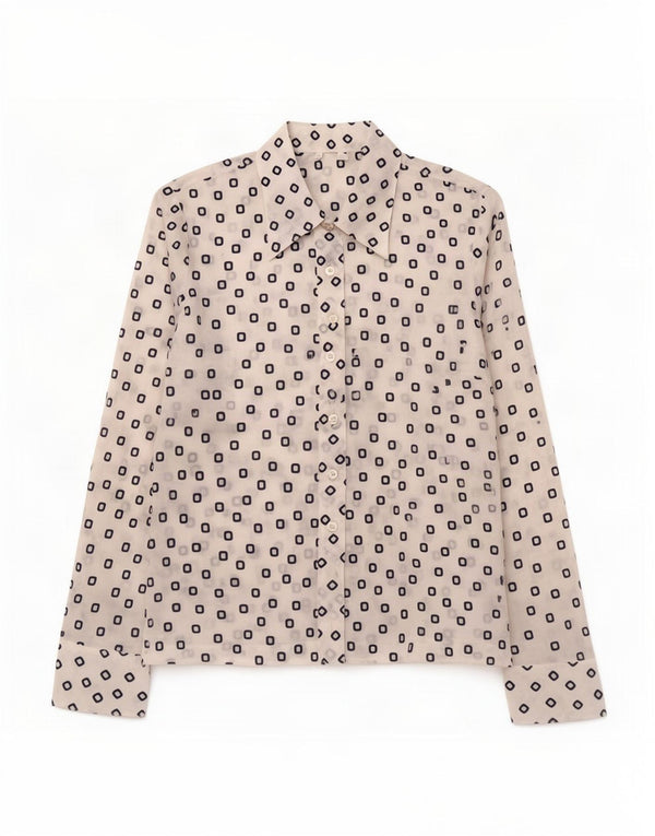 Chemise Femme Vintage IT 48 XL Blanc Géométrique