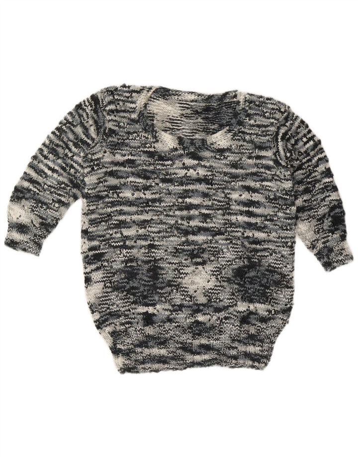 vintage Femmes Bateau Cou Jumper Pull UK 12 Gris Moyen