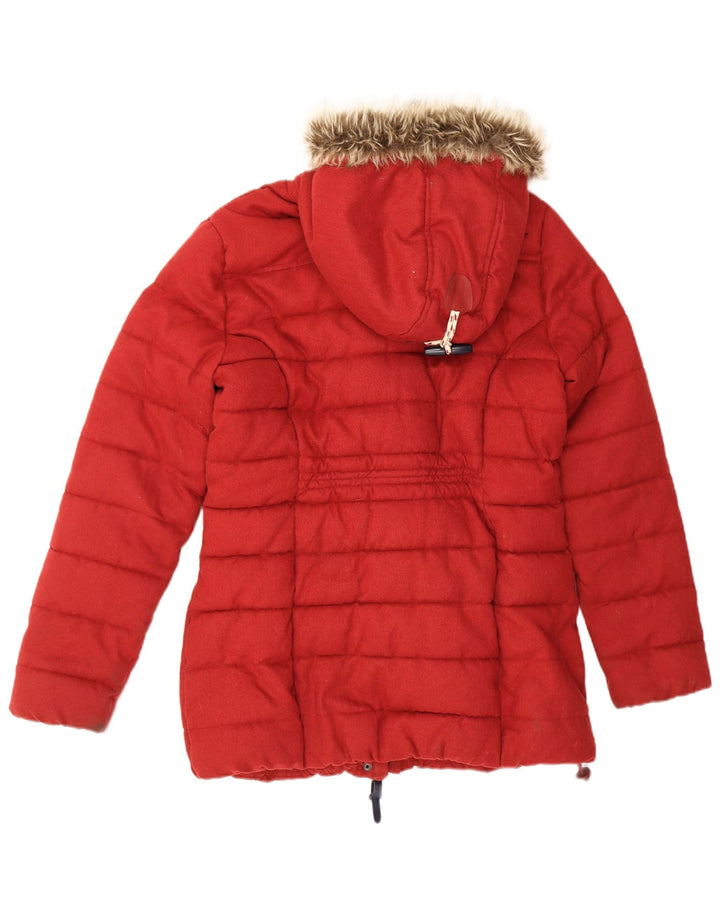 Superdry Manteau rembourré à capuche pour femme UK 16 Large Rouge Polyester