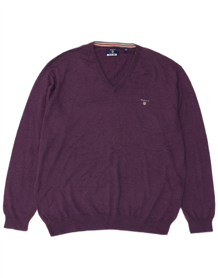 Gant Pull col V pour homme 2XL Violet Coton