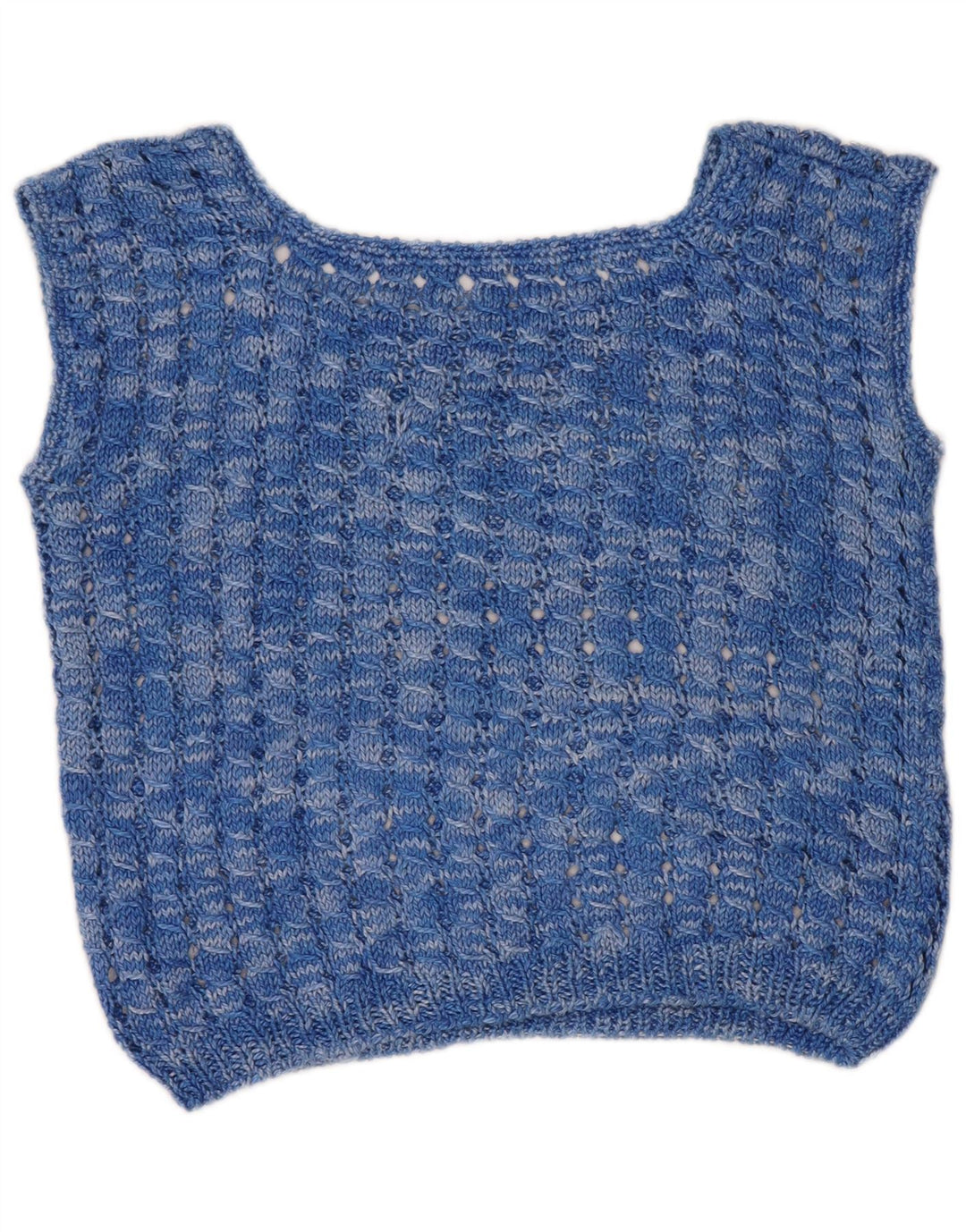 VINTAGE Femmes Crop Crochet Vest Débardeur UK 14 Bleu Moyen