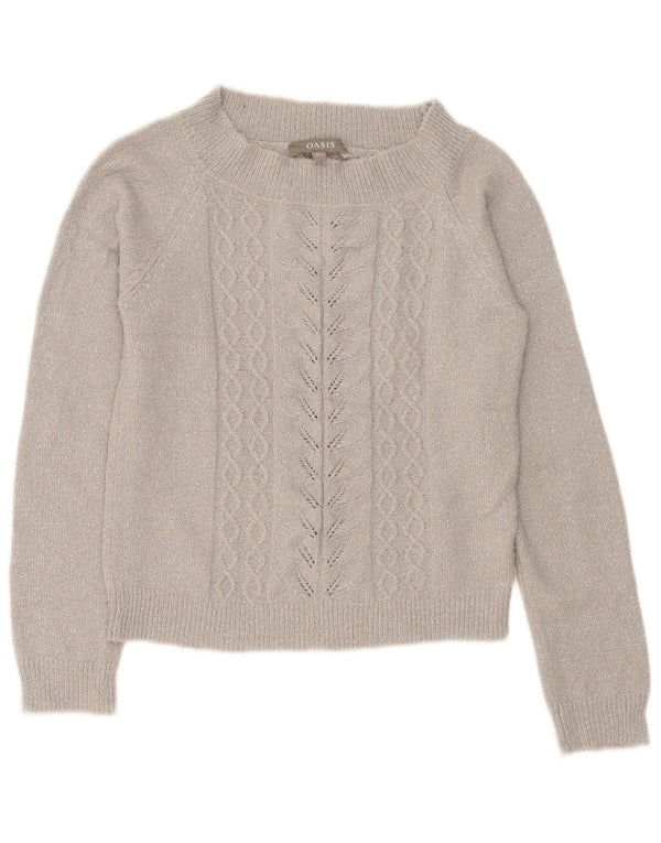 Oasis Pull court à col bateau pour femme UK 6 XS Acrylique moucheté gris
