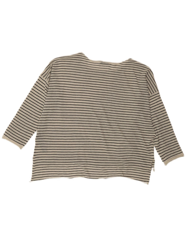 Zara Femme Haut Oversize Manches Longues UK 44 Polyester Rayé Blanc Moyen