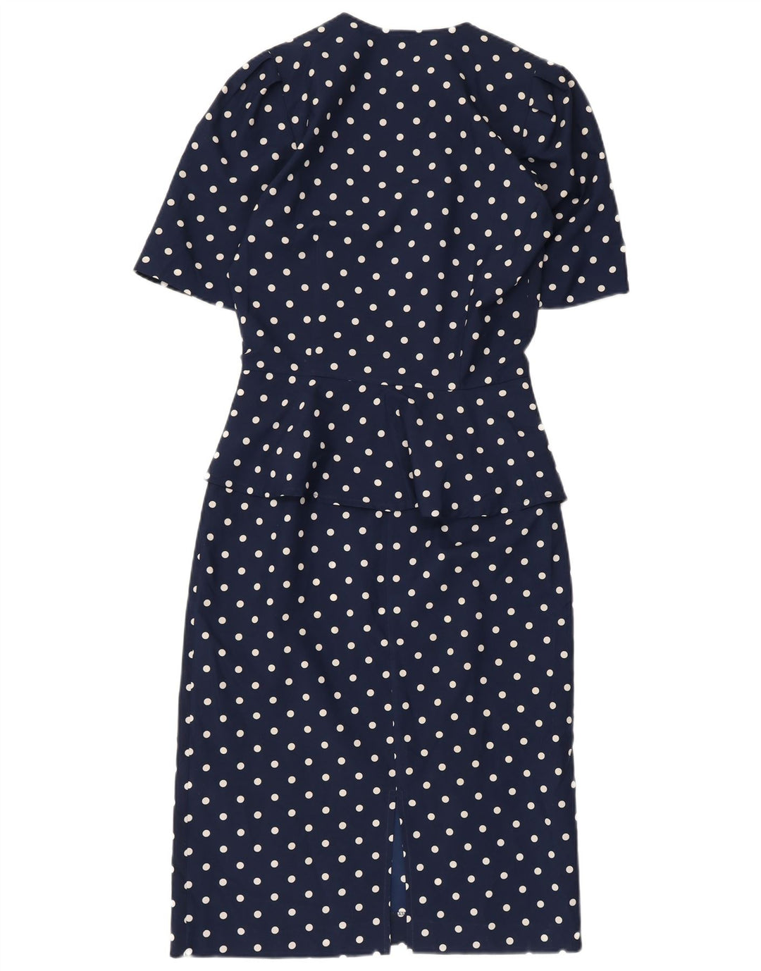 Robe Peplum Femme Vintage IT 42 Polyester Bleu Marine Moyen À Pois