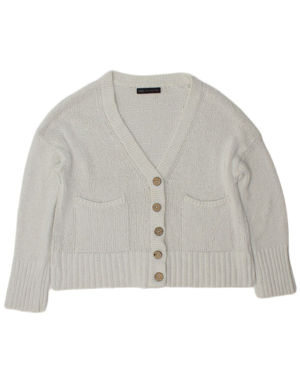 Marks & Spencer Womens Cardigan Sweater UK 14 Medium Off White Cotton