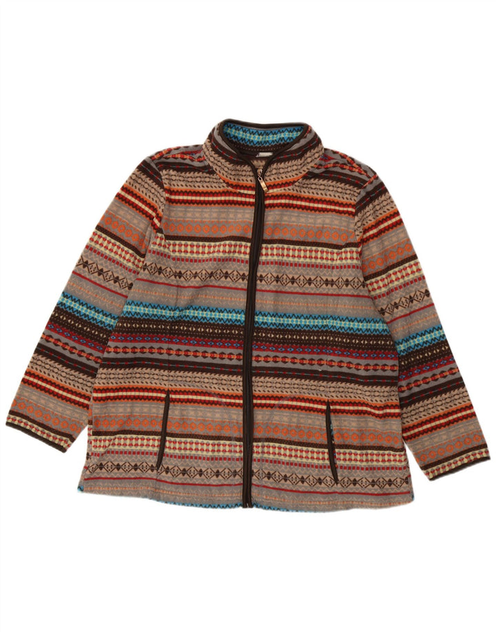 Veste polaire femme vintage UK 18 XL Marron Fair Isle Polyester