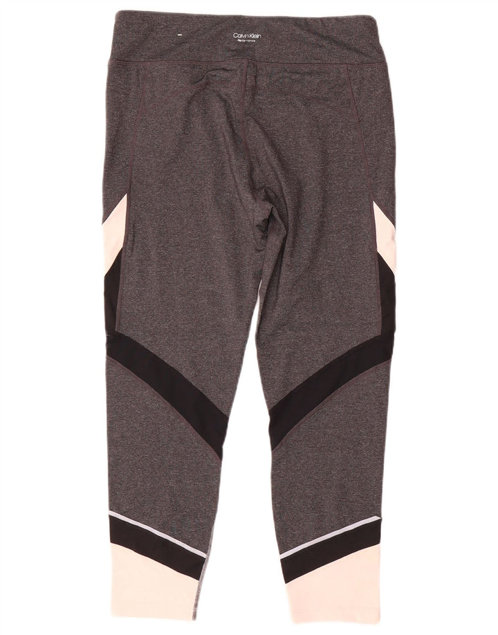 Calvin Klein Leggings Femme UK 16 Large Gris Colorblock