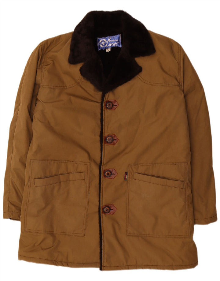 vintage Mens Sherpa Overcoat IT 52 XL Coton Marron