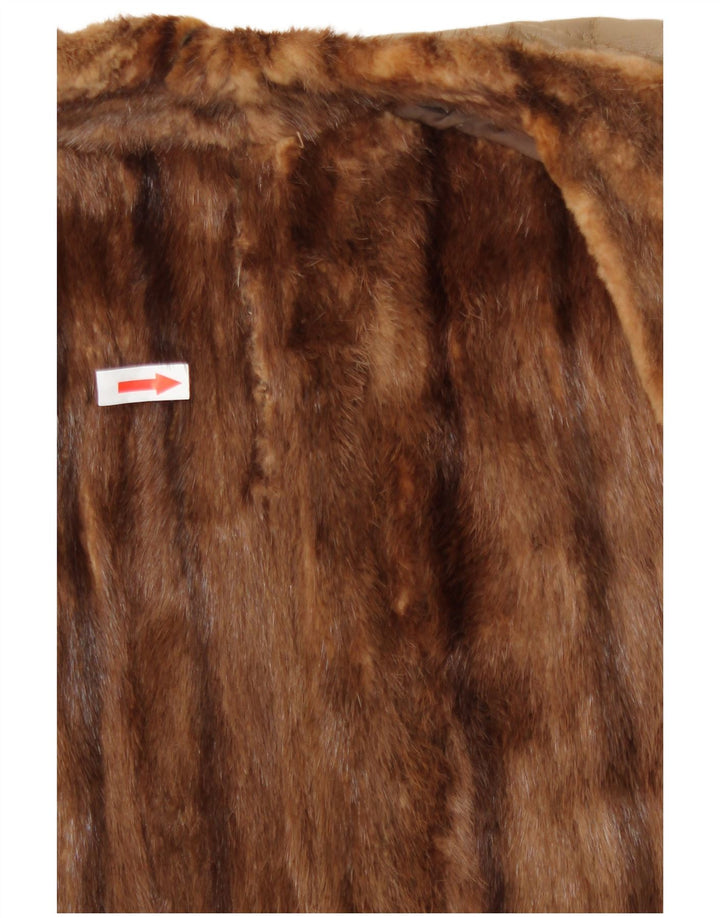 manteau en cuir de fourrure femme vintage UK 16 Grand Beige