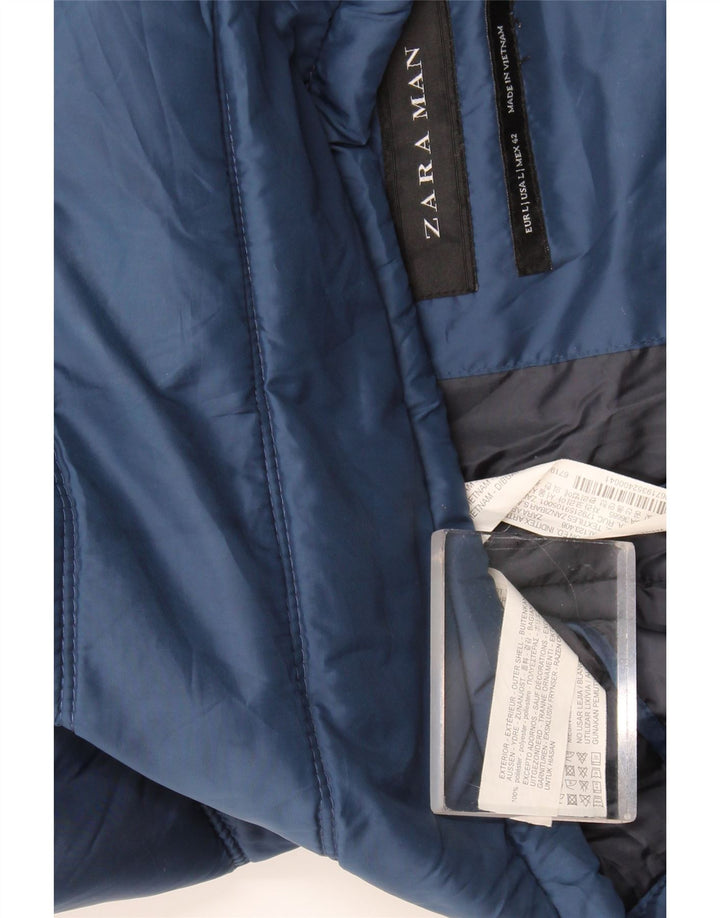 Zara Gilet rembourré pour homme UK 42 Large Bleu Polyester