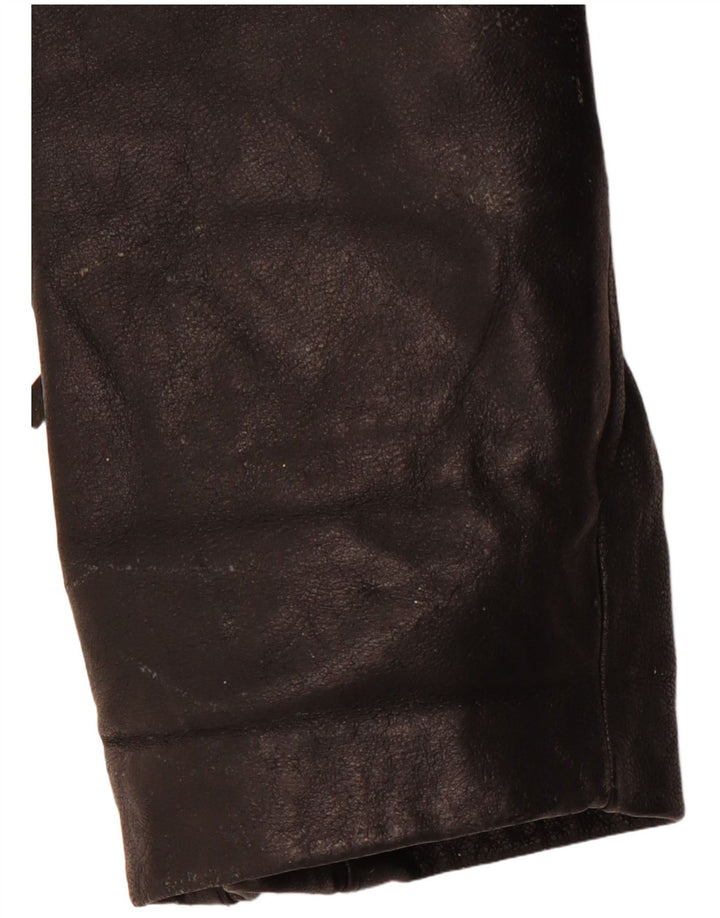 VINTAGE Veste motard en cuir femme UK 14 Cuir noir moyen