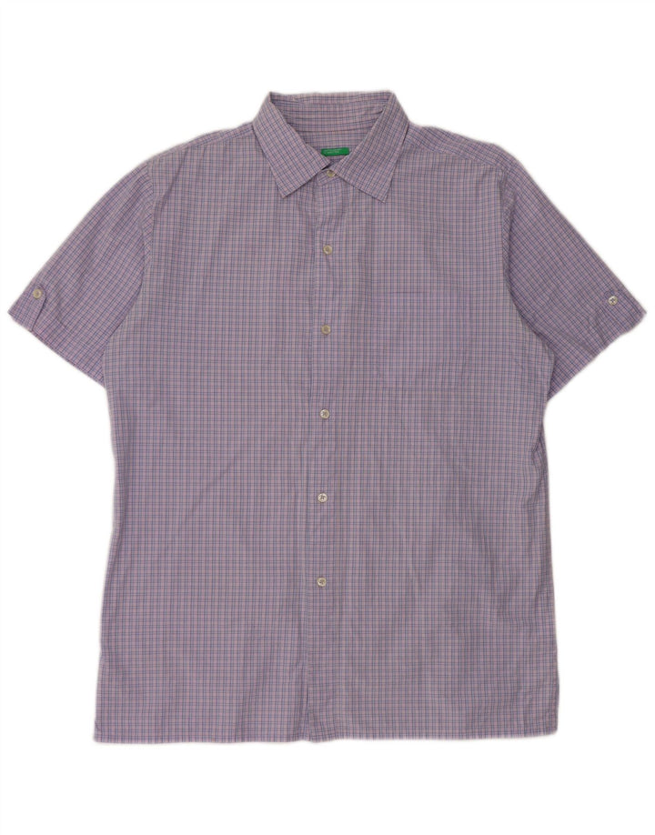 BENETTON Chemise à manches courtes pour homme 2XL en coton vichy violet