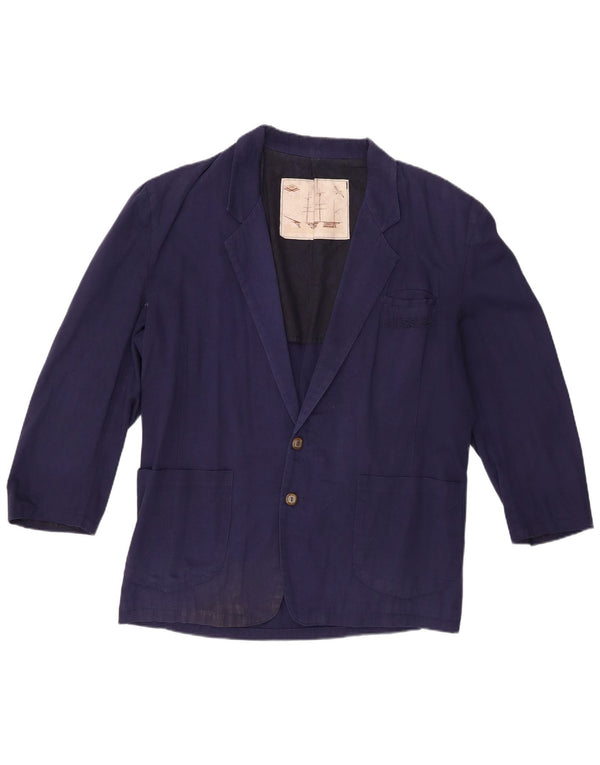 Zip Homme 2 Boutons Manches 3/4 Blazer Veste UK 42 XL Bleu Marine Coton