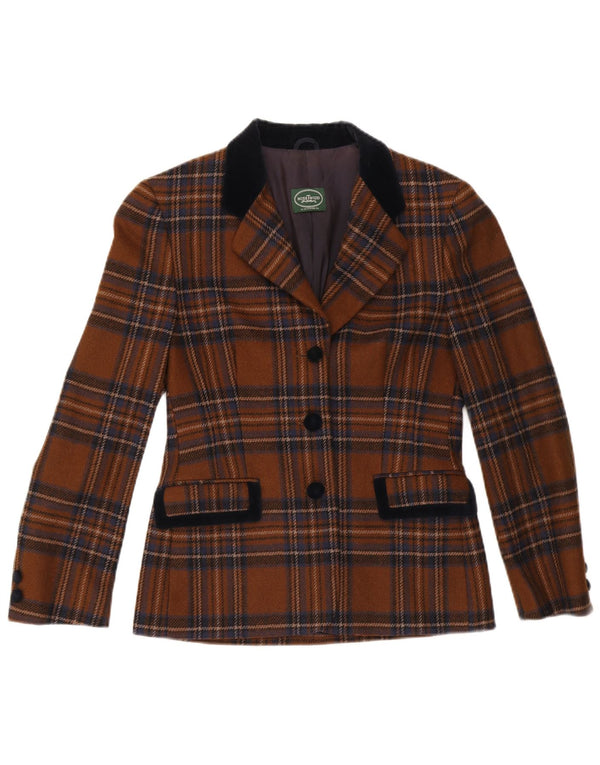 Misstwidd Womens 3 Button Blazer Jacket IT 42 Medium Brown Plaid Wool