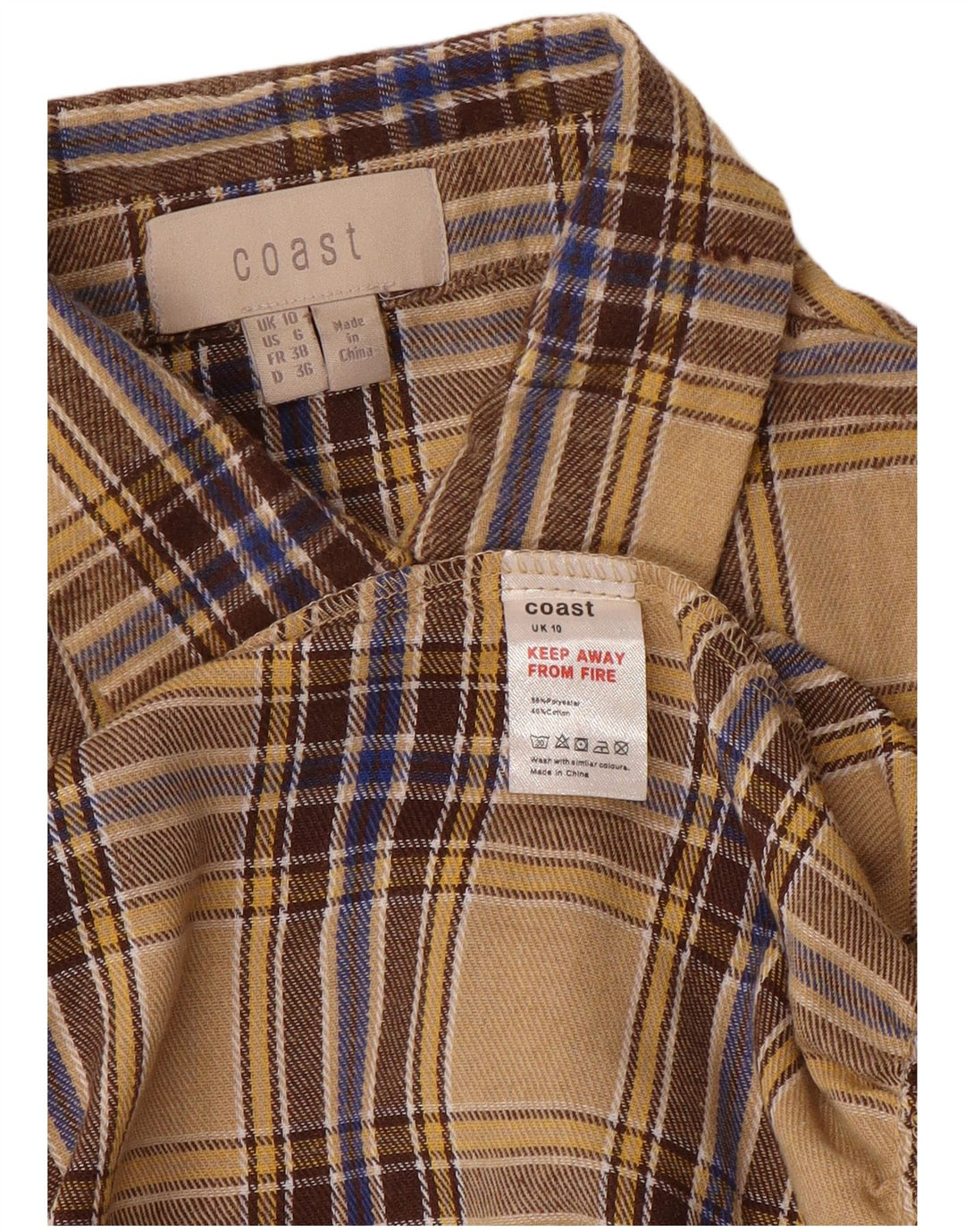 Coast Robe longue à manches longues pour femme UK 40 Petit carreaux beiges en polyester