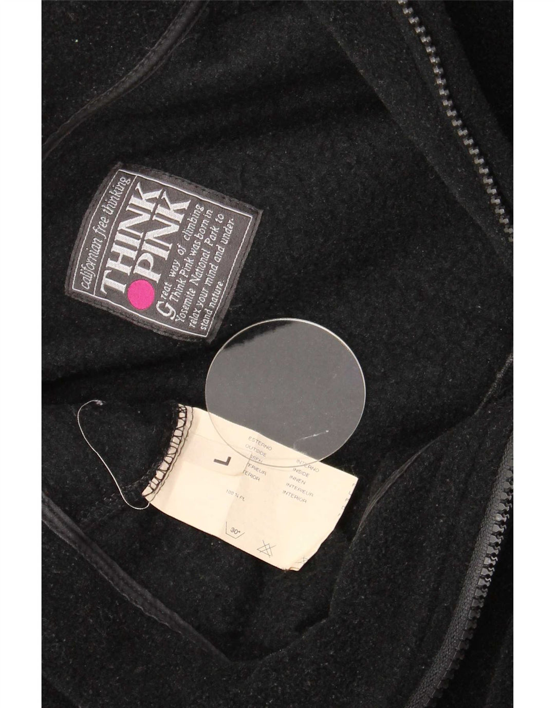 Think Pink Pull polaire graphique à col zippé pour homme Large Noir Polyester