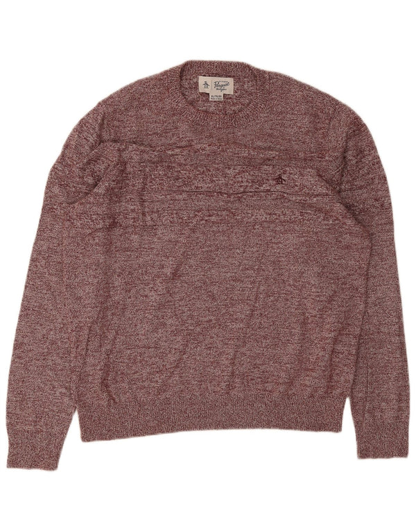 Penguin Pull à col rond pour homme XL en coton moucheté bordeaux