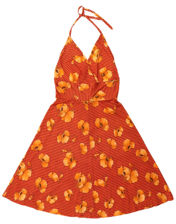 vintage Womens Halter Dress UK 12 Moyen Multicolore Floral