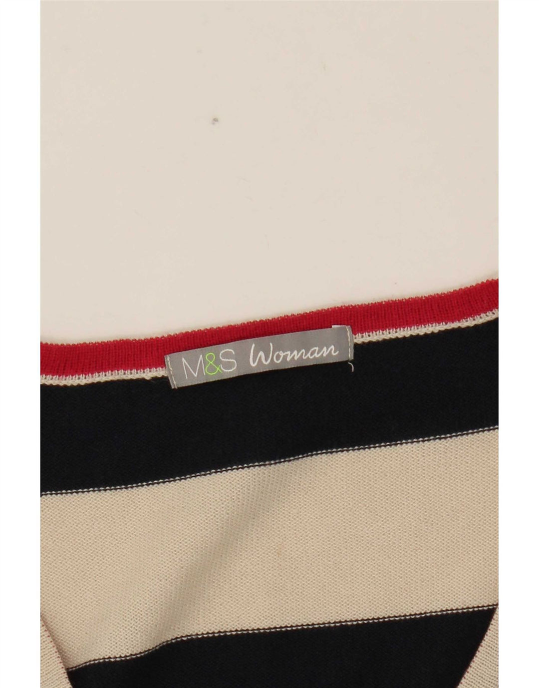 Marks & Spencer Pull col en V pour femme UK 12 Medium Off White Rayé