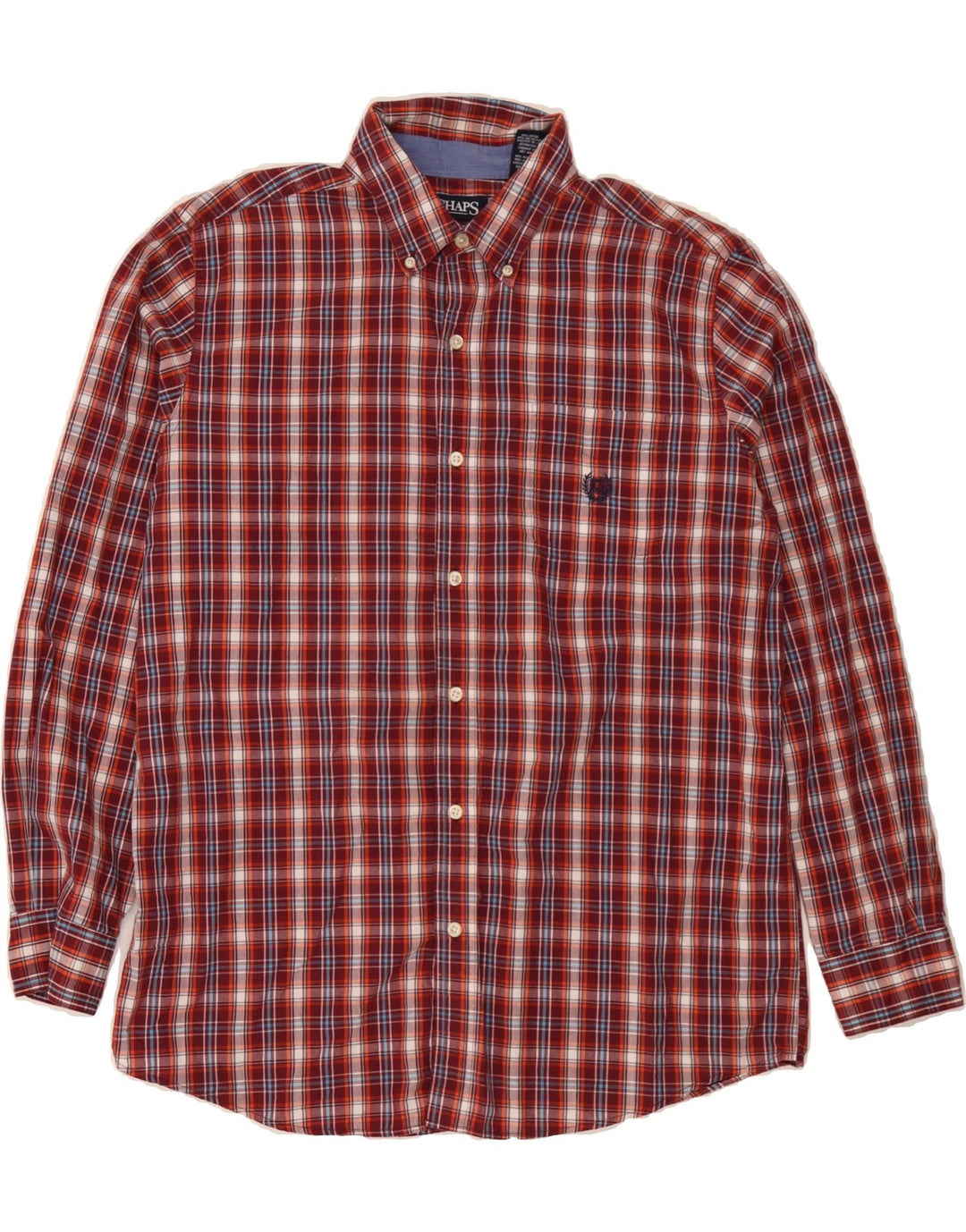CHAPS Mens Easy Care Shirt Large Burgundy Check Cotton Vintage Chaps and Second-Hand Chaps from Messina Hembry 