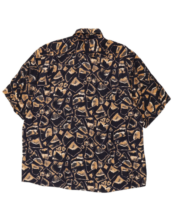 Cotton Club Chemise à manches courtes pour homme en viscose géométrique noire