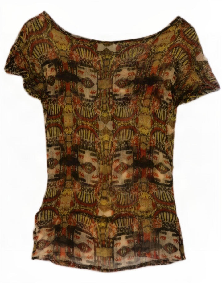 Desigual Chemisier à motif abstrait pour femme UK 8 Small Kaki Viscose