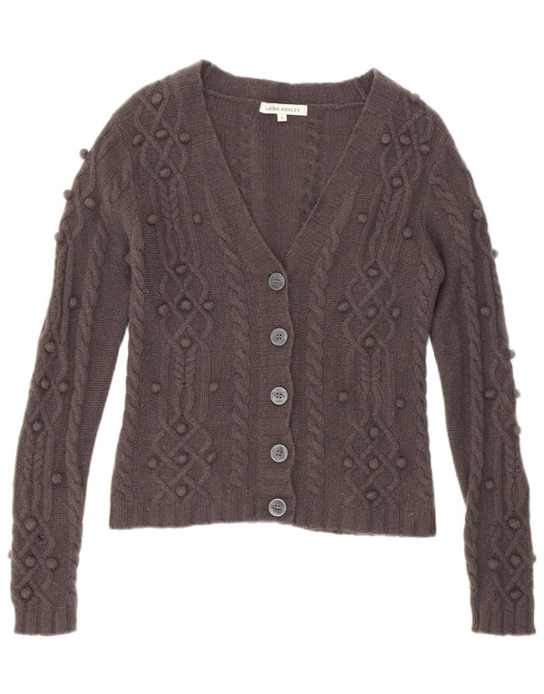 Laura Ashley Pull cardigan court pour femme UK 10 Petit gris laine d'agneau